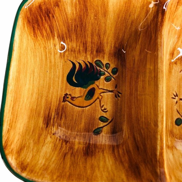 Pennsbury Pottery Red Rooster Divided Vegetable Dish Serving Bowl Art Pottery - Picture 4 of 12